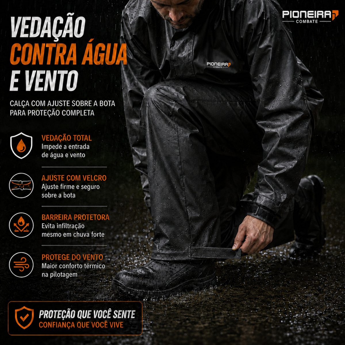 Vedação contra água e vento na calça